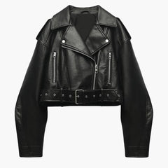 Women's Jacket | Tailored Moto | Adjustable Belt | Autumn - Black