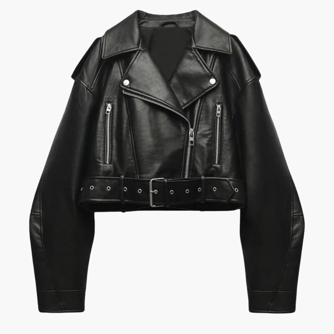 Women's Jacket | Tailored Moto | Adjustable Belt | Autumn - Black