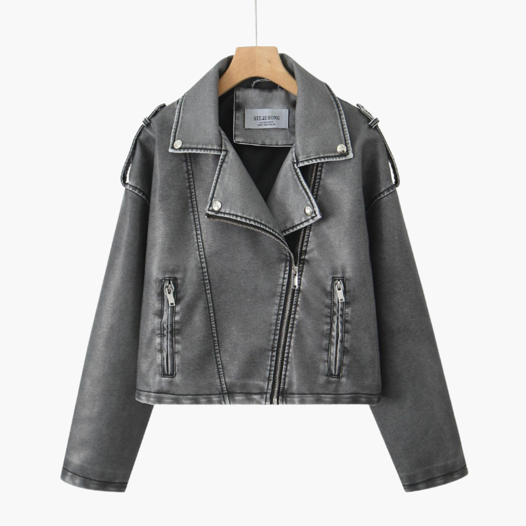 Women's Jacket | Tailored Moto | Adjustable Belt | Autumn - Charcoal