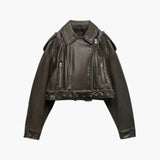 Women's Jacket | Tailored Moto | Adjustable Belt | Autumn - Forest Green