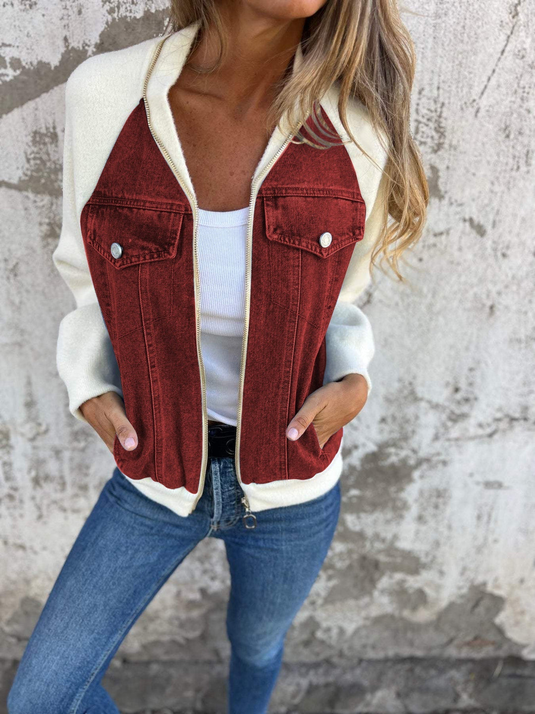Women's Jacket | Tailored V-Neck | Autumn - Red