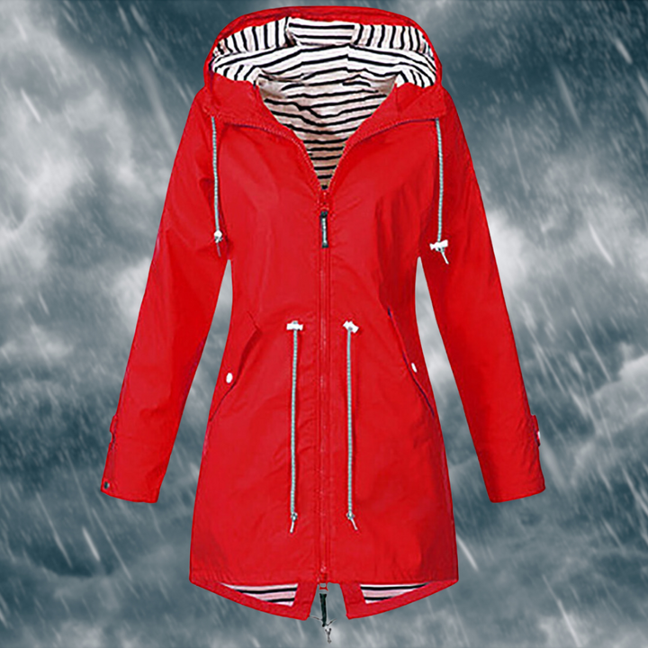 Women's Jacket | Water-Resistant | Hood | Autumn - Red