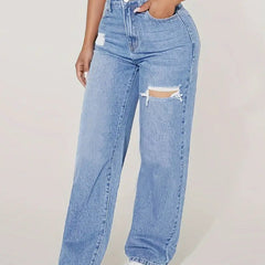 Women's Jeans | High Waist Ripped | Straight Leg | Summer