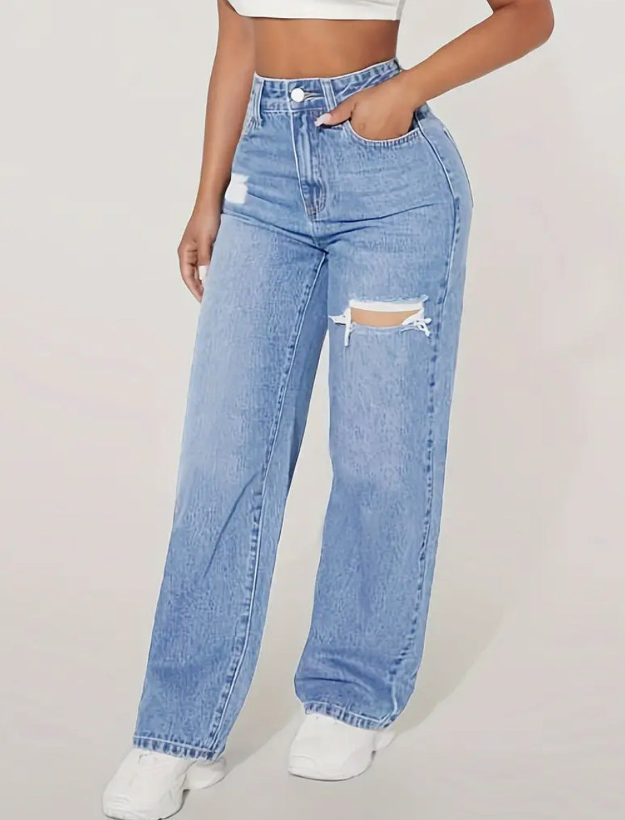 Women's Jeans | High Waist Ripped | Straight Leg | Summer