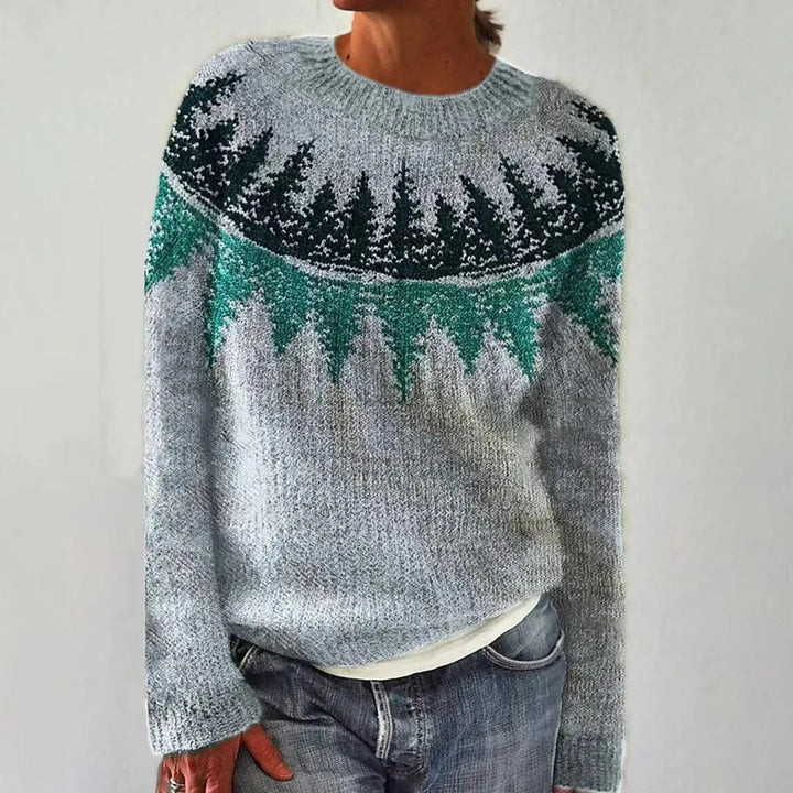 Women's Jumper | Contrast Pattern | Winter - Blue/Green
