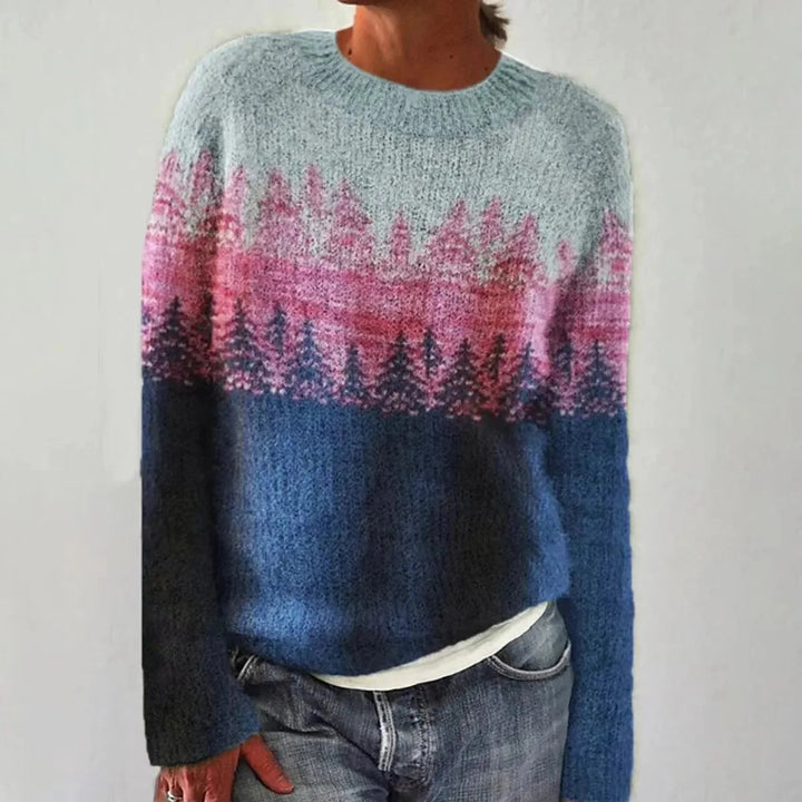Women's Jumper | Contrast Pattern | Winter - Blue/Pink
