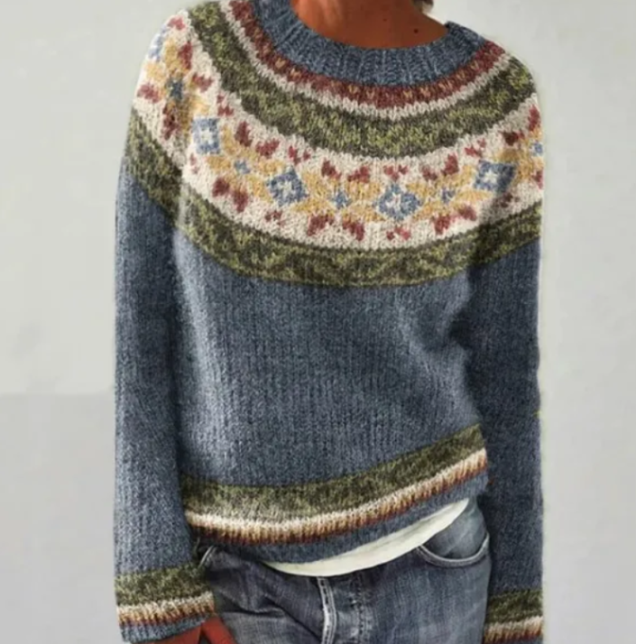 Women's Jumper | Contrast Pattern | Winter - Gray/Stars