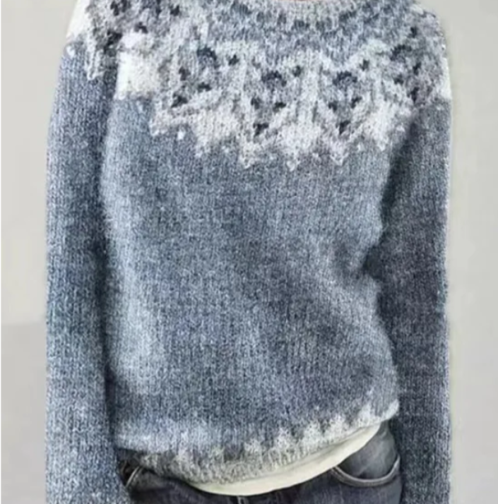 Women's Jumper | Contrast Pattern | Winter - Light Blue/White