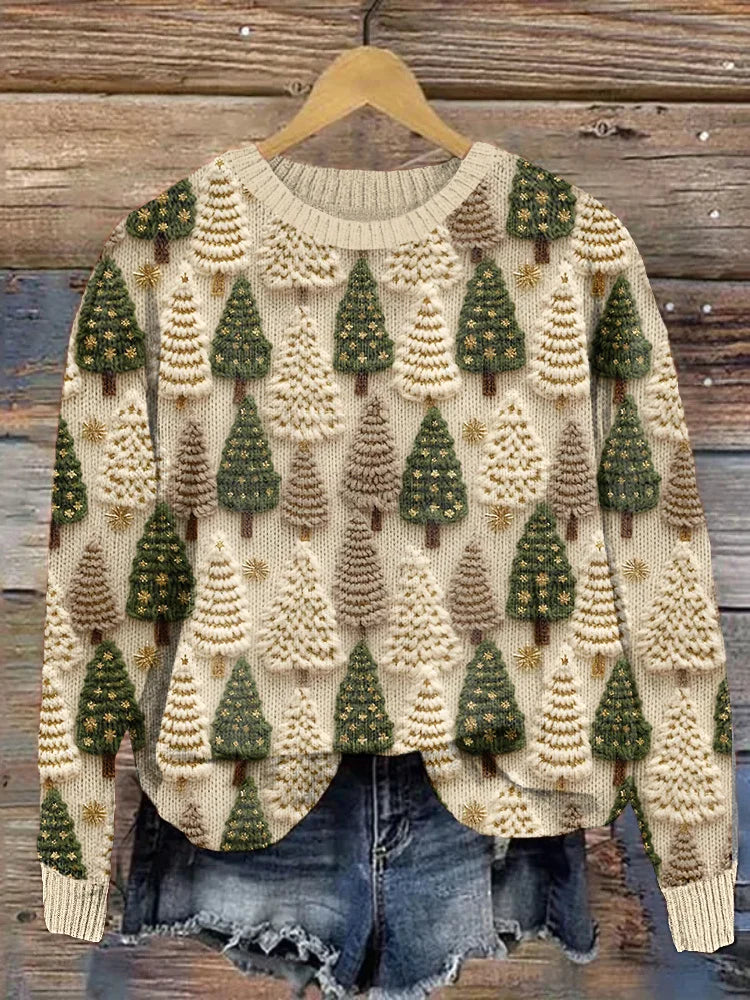 Women's Jumper | Tree Pattern | Winter - Beige