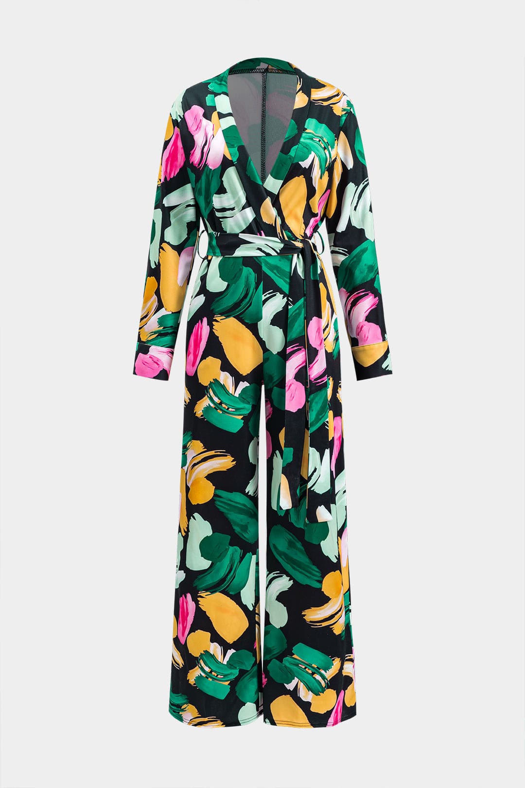 Women's Jumpsuit | Long | Abstract Print | Tie Belt | Summer - Multicolor