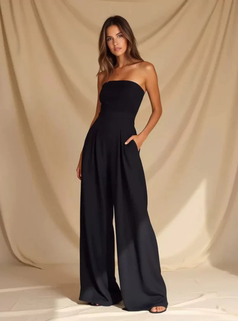 Women's Jumpsuit | Strapless Elegant | Wide Leg | Spring - Black
