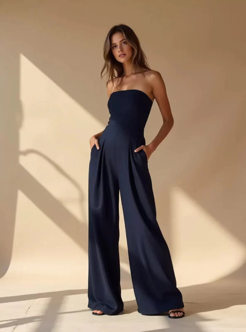 Women's Jumpsuit | Strapless Elegant | Wide Leg | Spring - Navy