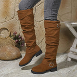 Women's Knee High Boots - Slouchy Block Heel | Autumn - Beige
