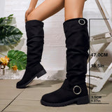 Women's Knee High Boots - Slouchy Block Heel | Autumn - Black