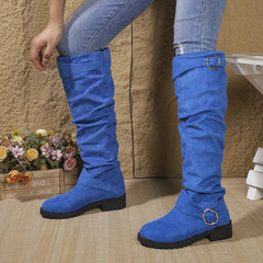 Women's Knee High Boots - Slouchy Block Heel | Autumn - Blue