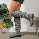 Women's Knee High Boots - Slouchy Block Heel | Autumn - Grey