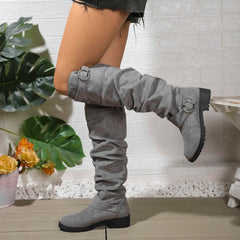 Women's Knee High Boots - Slouchy Block Heel | Autumn - Grey