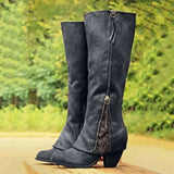 Women's Knee-High Boots with Lace Detail - Black | Autumn - Black