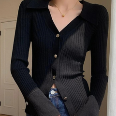 Women's Knit Cardigan | Ribbed Knit | Winter - Black