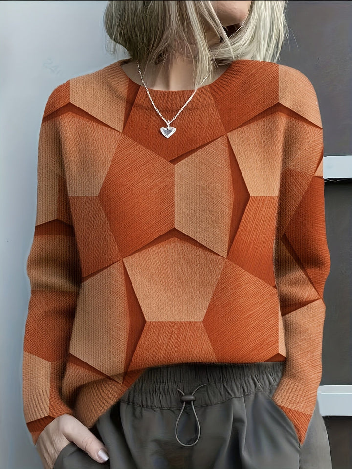 Women's Knit Jumper | Oversized Geometric | Autumn - Orange