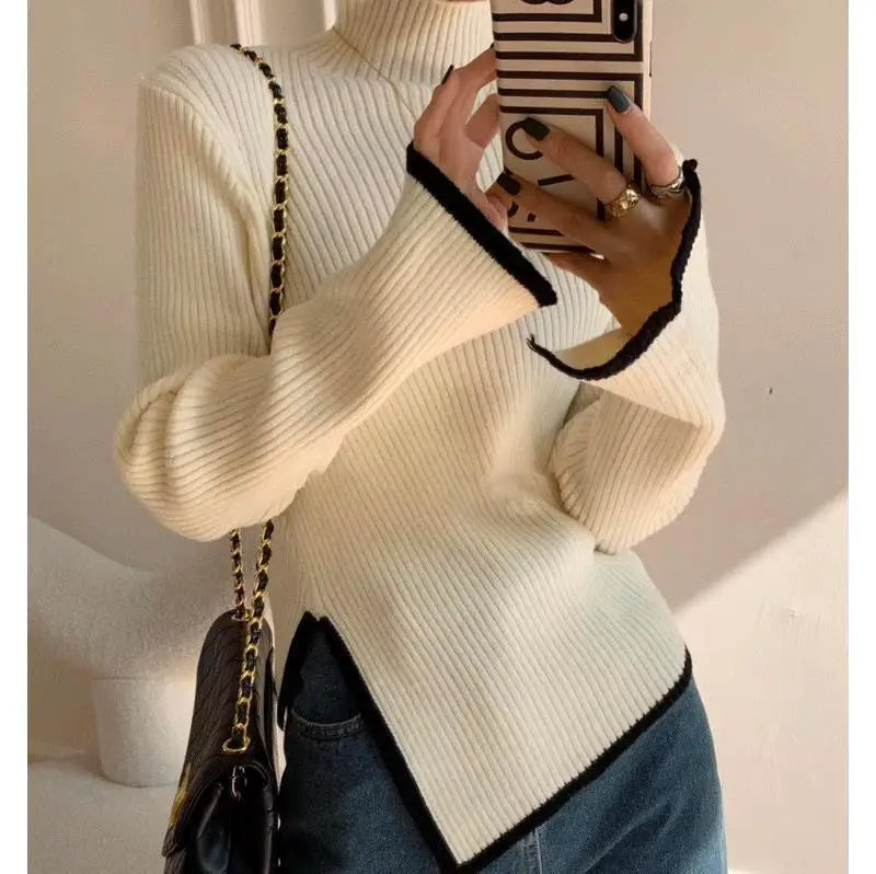 Women's Knit Sweater | Asymmetrical Hem | Winter - White