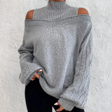 Women's Knit Sweater | Cold Shoulder | Cozy | Autumn - Gray