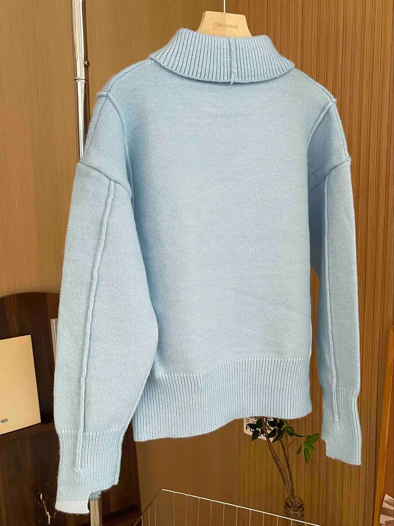 Women's Knit Sweater with Stand Collar - Oversized Fit | Fall