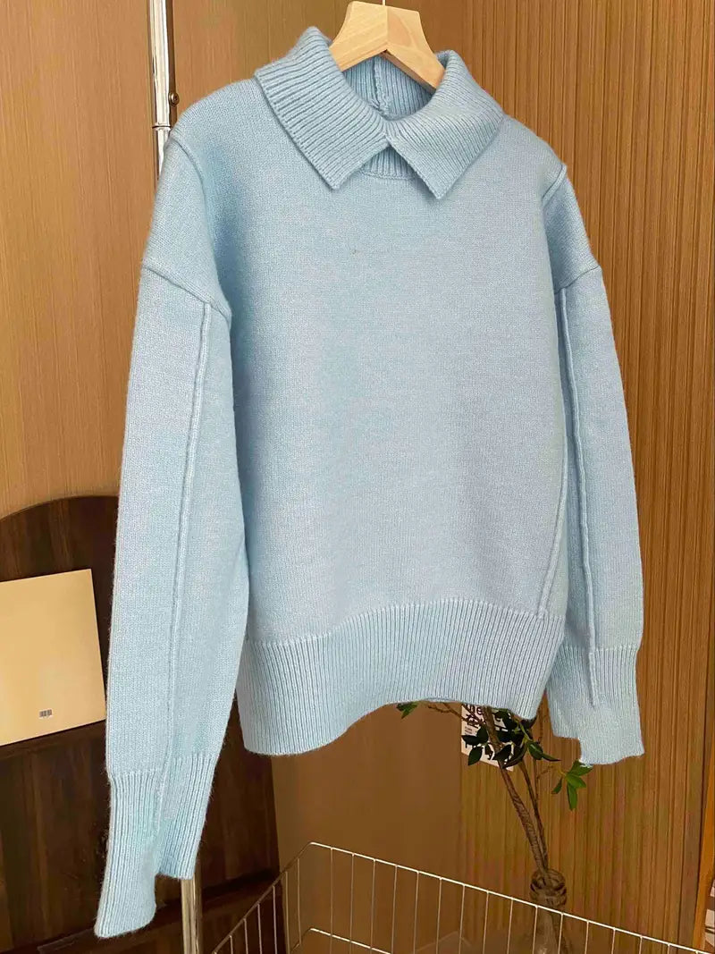 Women's Knit Sweater with Stand Collar - Oversized Fit | Fall