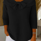 Women's Knit Top with Bow Detail - Elegant Fitted Style | Spring - Black