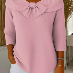 Women's Knit Top with Bow Detail - Elegant Fitted Style | Spring - Pink