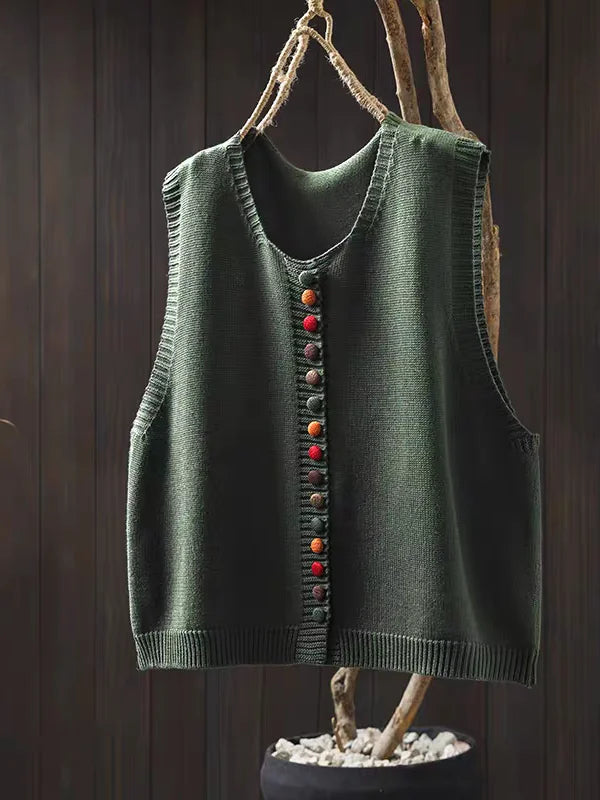 Women's Knit Vest | Button Front | Autumn - Green