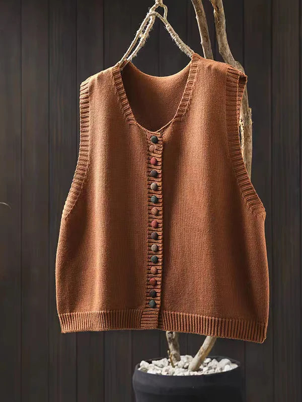 Women's Knit Vest | Button Front | Autumn - Orange