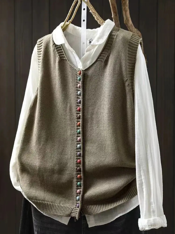 Women's Knit Vest | Button Front | Autumn - Sage