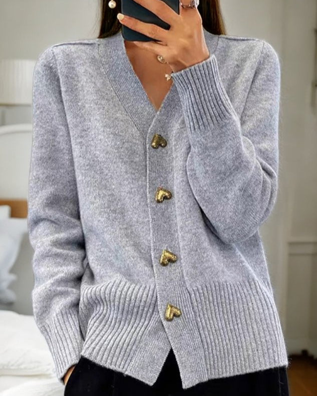 Women's Knitwear | Elegant | Button | Winter - Gray