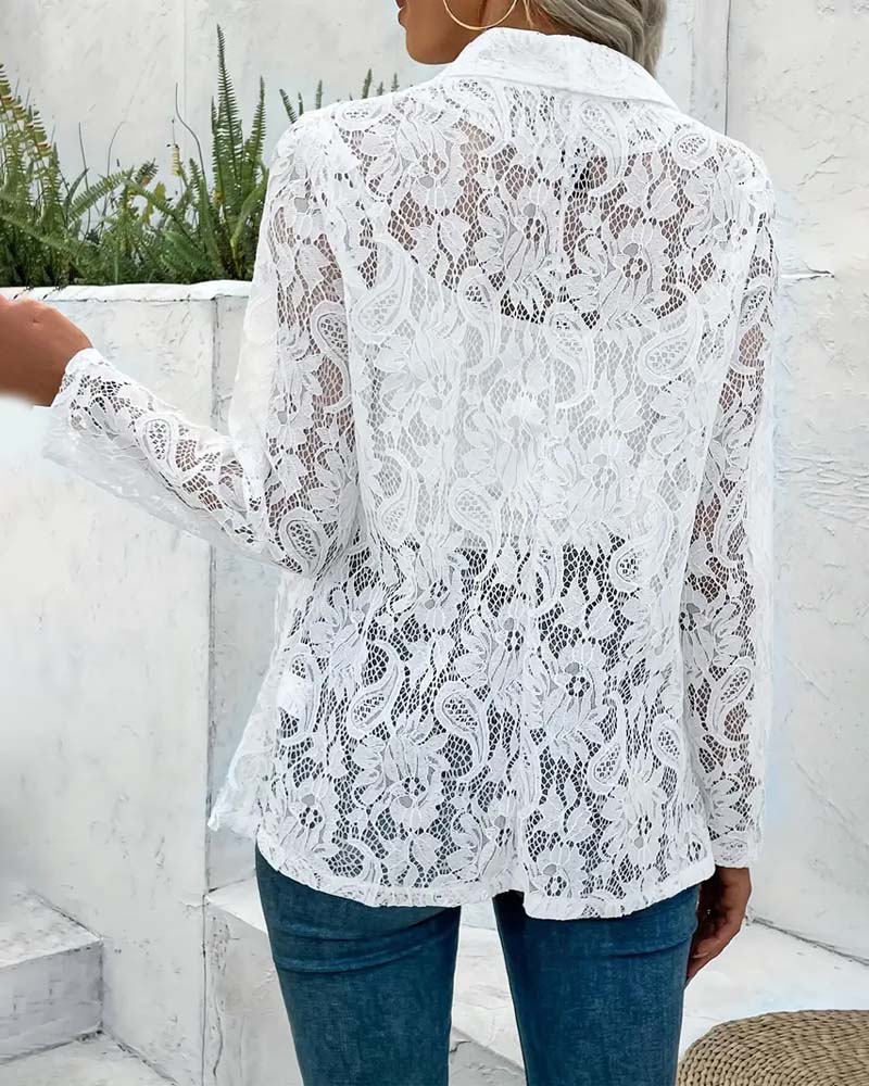 Women's Lace Blazer - Three-Quarter Sleeve Sheer Cover-Up | Spring