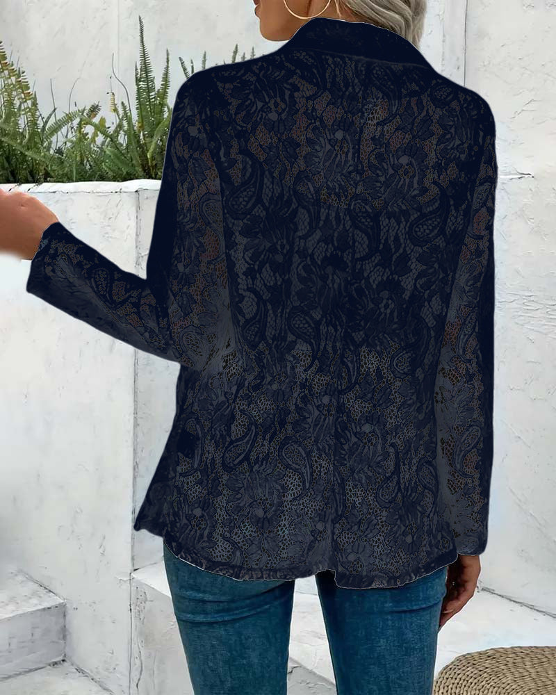 Women's Lace Blazer - Three-Quarter Sleeve Sheer Cover-Up | Spring
