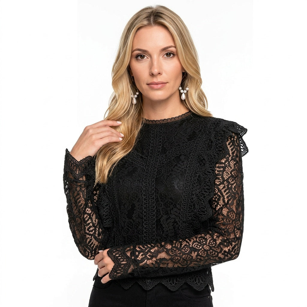 Women's Lace Blouse | Long Sleeves | Elegant | Spring - Black