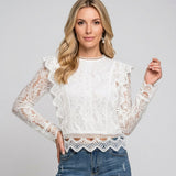 Women's Lace Blouse | Long Sleeves | Elegant | Spring - White