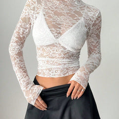 Women's Lace Blouse | Transparent | Elegant | Autumn - White