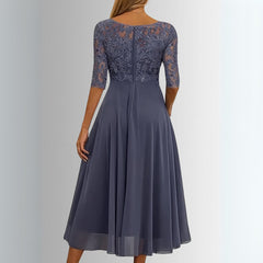 Women's Lace Bodice Midi Dress - Elegant Chiffon Formal | Spring