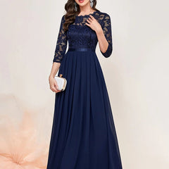 Women's Lace Bodice Three-Quarter Sleeve Maxi Dress - Formal | Spring