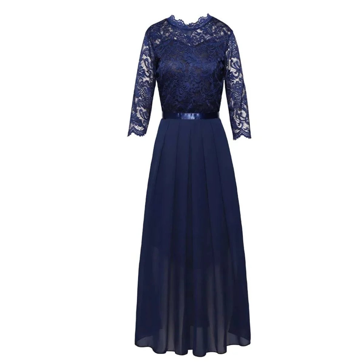 Women's Lace Bodice Three-Quarter Sleeve Maxi Dress - Formal | Spring