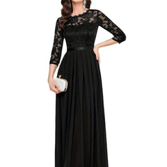 Women's Lace Bodice Three-Quarter Sleeve Maxi Dress - Formal | Spring