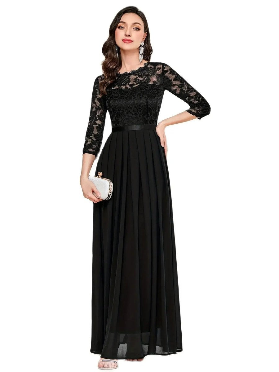 Women's Lace Bodice Three-Quarter Sleeve Maxi Dress - Formal | Spring