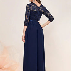 Women's Lace Bodice Three-Quarter Sleeve Maxi Dress - Formal | Spring