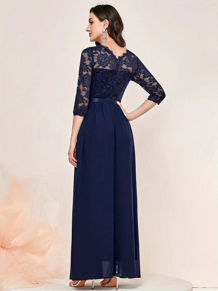 Women's Lace Bodice Three-Quarter Sleeve Maxi Dress - Formal | Spring
