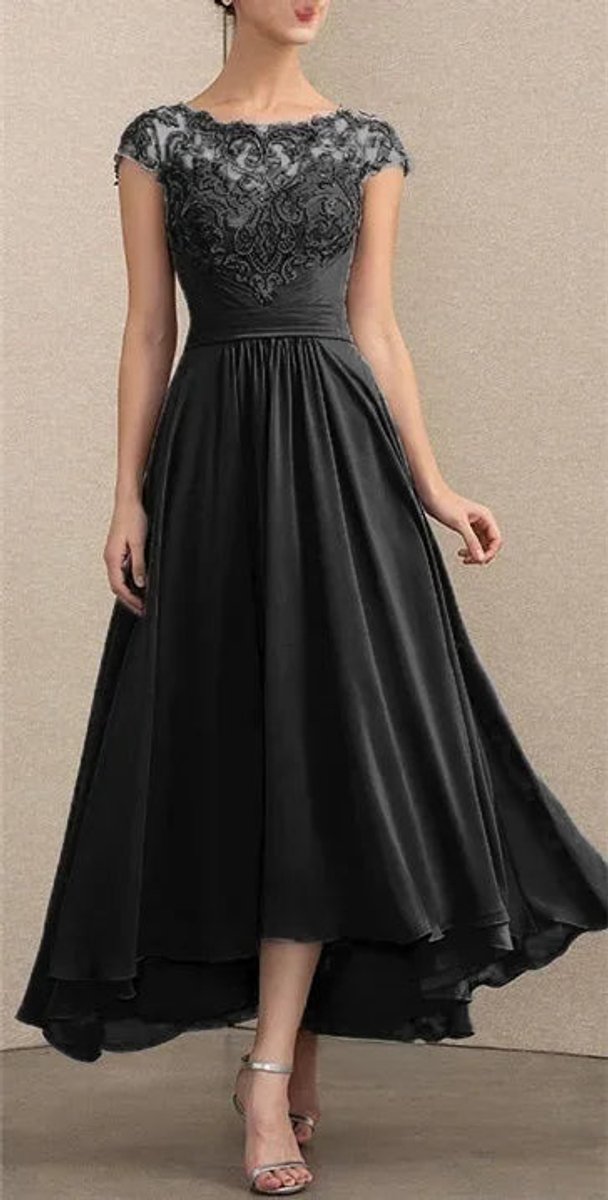 Women's Lace Chiffon A-Line Maxi Dress - Formal Evening | Spring - Black