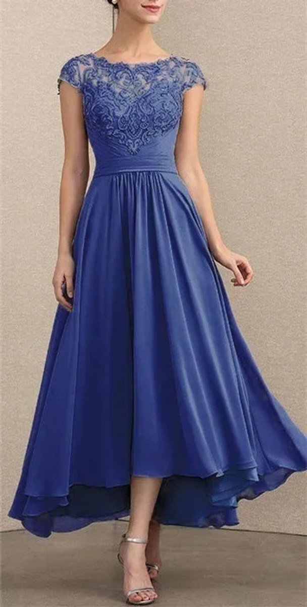 Women's Lace Chiffon A-Line Maxi Dress - Formal Evening | Spring - Blue
