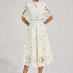 Women's Lace Midi Dress - Elegant Scoop Neckline | Spring