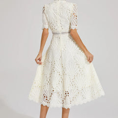 Women's Lace Midi Dress - Elegant Scoop Neckline | Spring